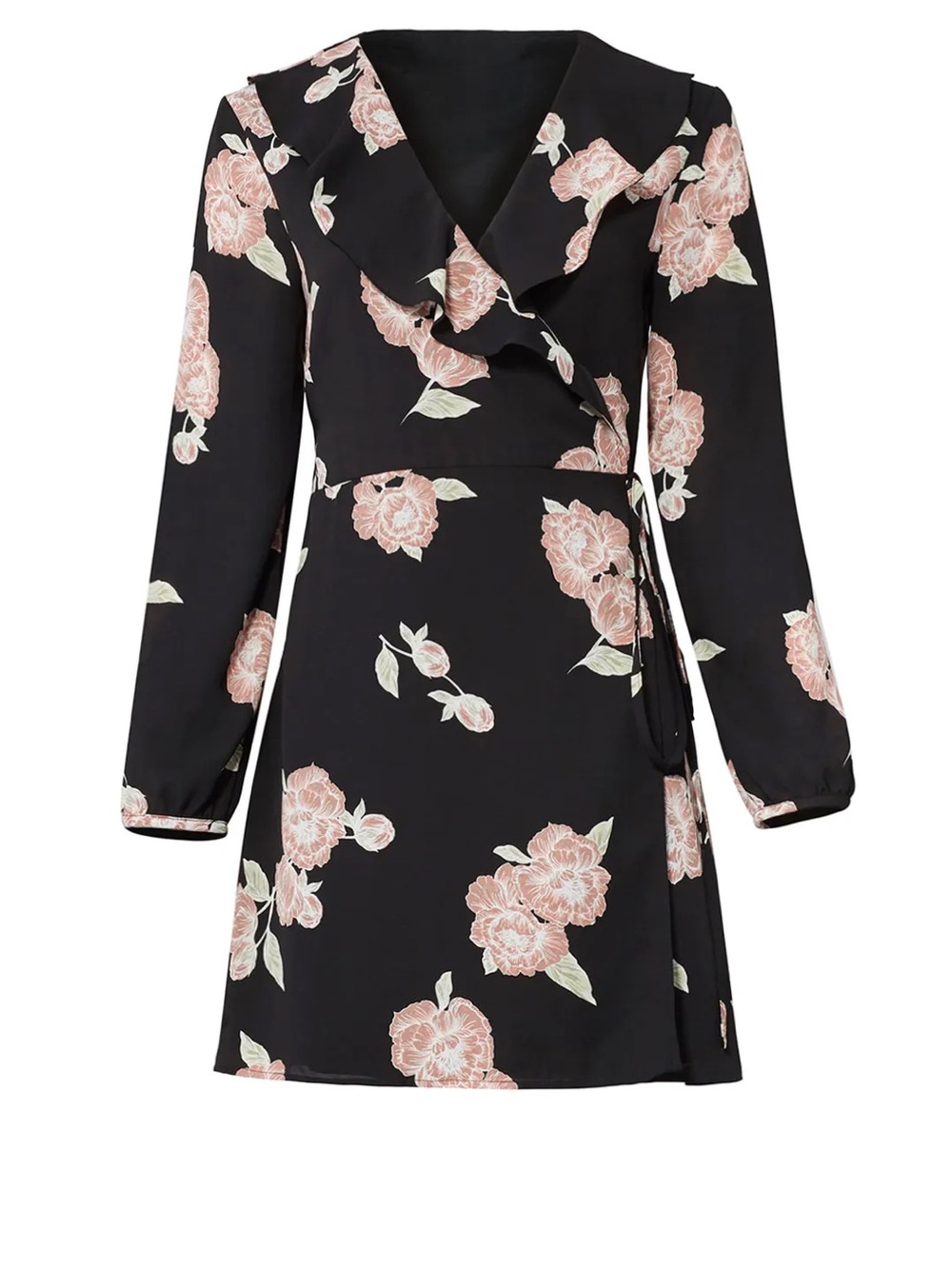 Floral Wrap Dress in Black and Blush